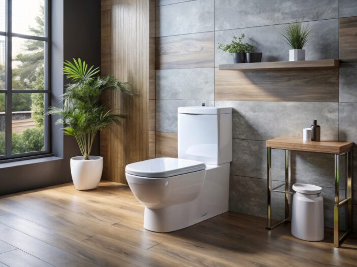 A modern toilet with a stylish top and sleek design, featuring a distinctive lid and a clean, minimalist