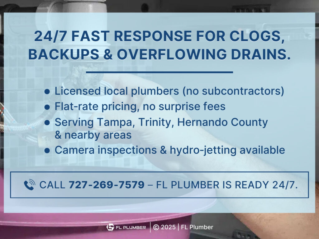 Plumber removing debris from clogged sink drain trap- 24/7 fast response for clogs, backups, overflowing toilets.