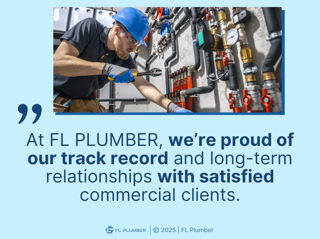 Plumber using wrench to adjust network of insulated pipes- quote from FL PLUMBER website.