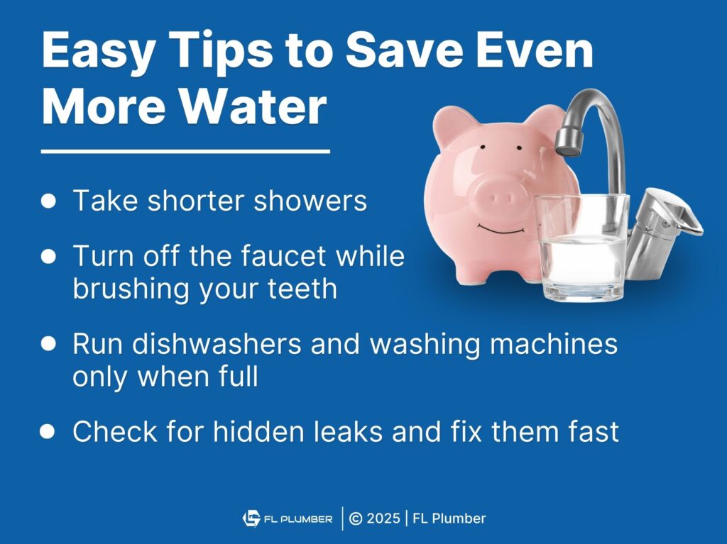 Piggy bank, glass of water next to water faucet- four tips to save water.