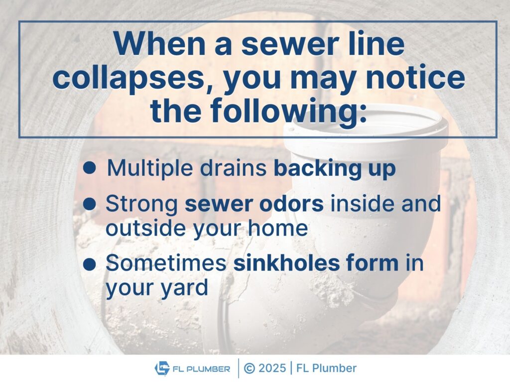 Three effects you may notice when a sewer line collapses-bullet list.