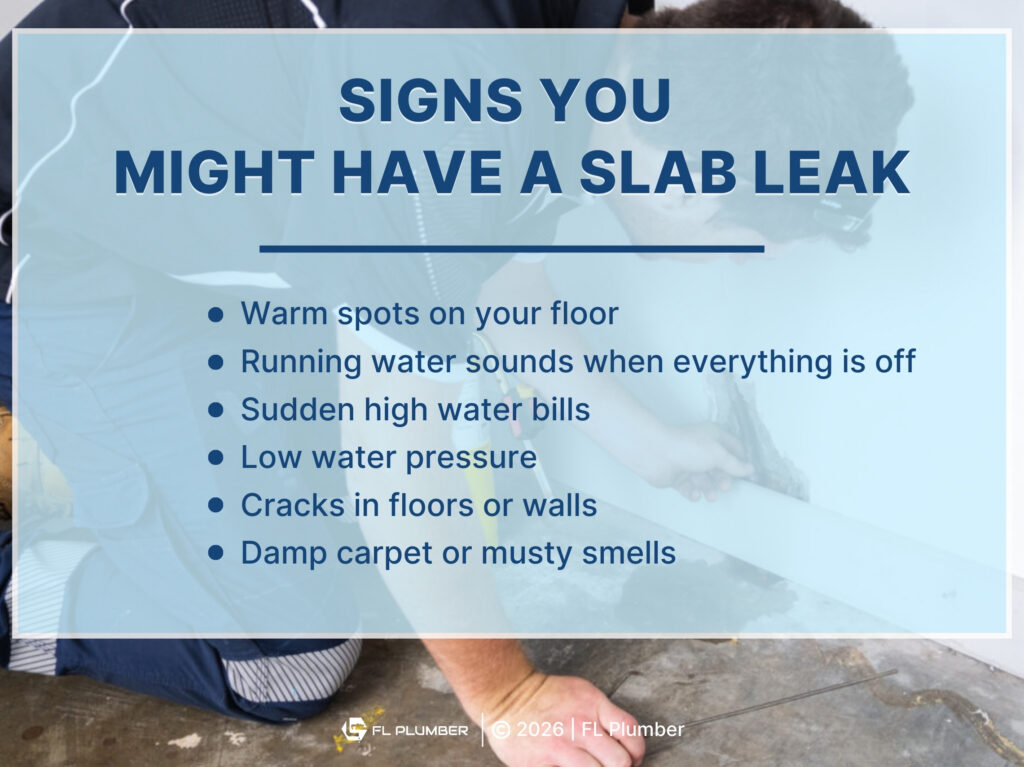 Six signs of a possible slab leak in a Florida home.