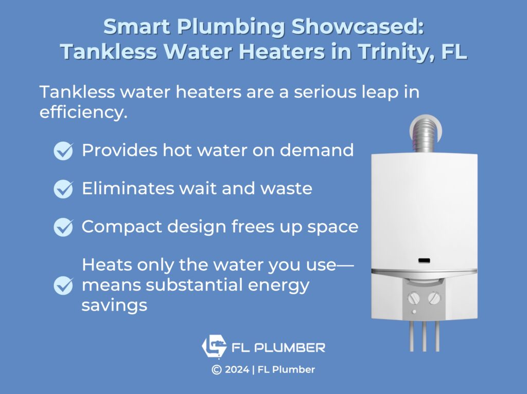Efficient tankless water heater representing the latest in smart plumbing upgrades available in Trinity, FL by FL Plumber.