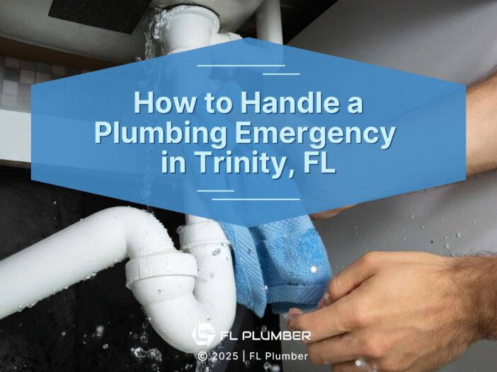Leaking white PVC pipe wrapped with blue cloth- How to Handle a Plumbing Emergency in Trinity, FL.