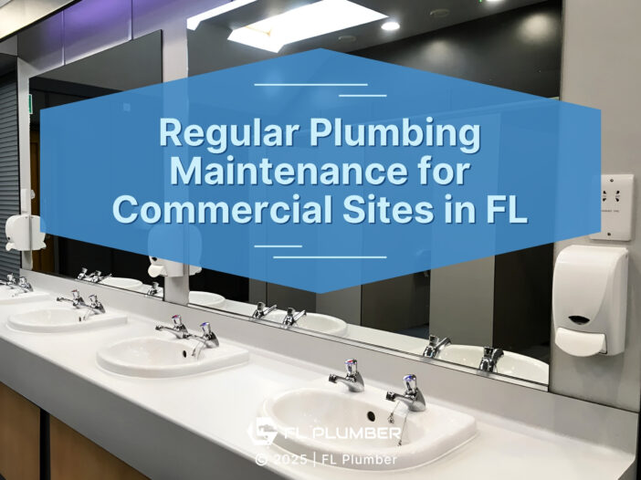 Clean modern public restroom wall of sinks and mirror. Regular plumbing maintenance for commercial sites.