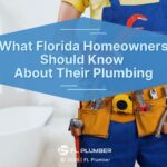 Featured: Plumber equipped with utility belt tools in bathroom- What Florida Homeowners Should Know About Plumbing.