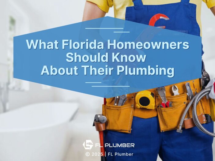 Featured: Plumber equipped with utility belt tools in bathroom- What Florida Homeowners Should Know About Plumbing.